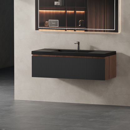 48" Liner - Floating Bathroom Vanity, Smoked Walnut & lnk Black V16-48WAB