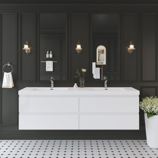 72" Angela - Floating Bathroom Vanity Double Sink Glossy White V11-72GW