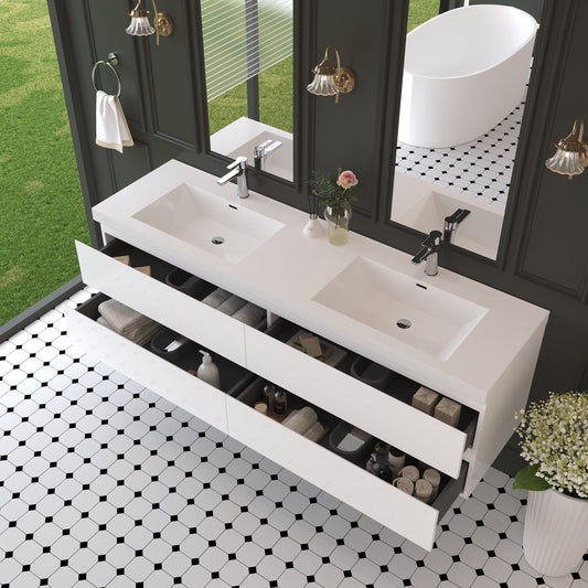 72" Angela - Floating Bathroom Vanity Double Sink Glossy White V11-72GW