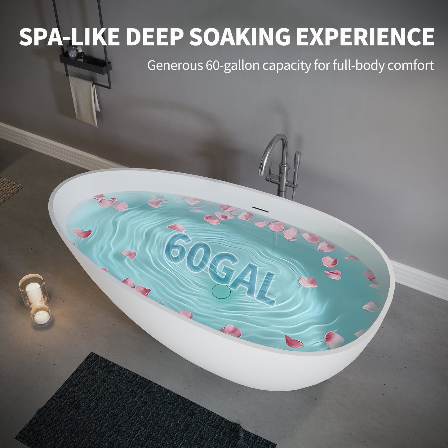 59" Freestanding Solid Surface Soaking Bathtub S02