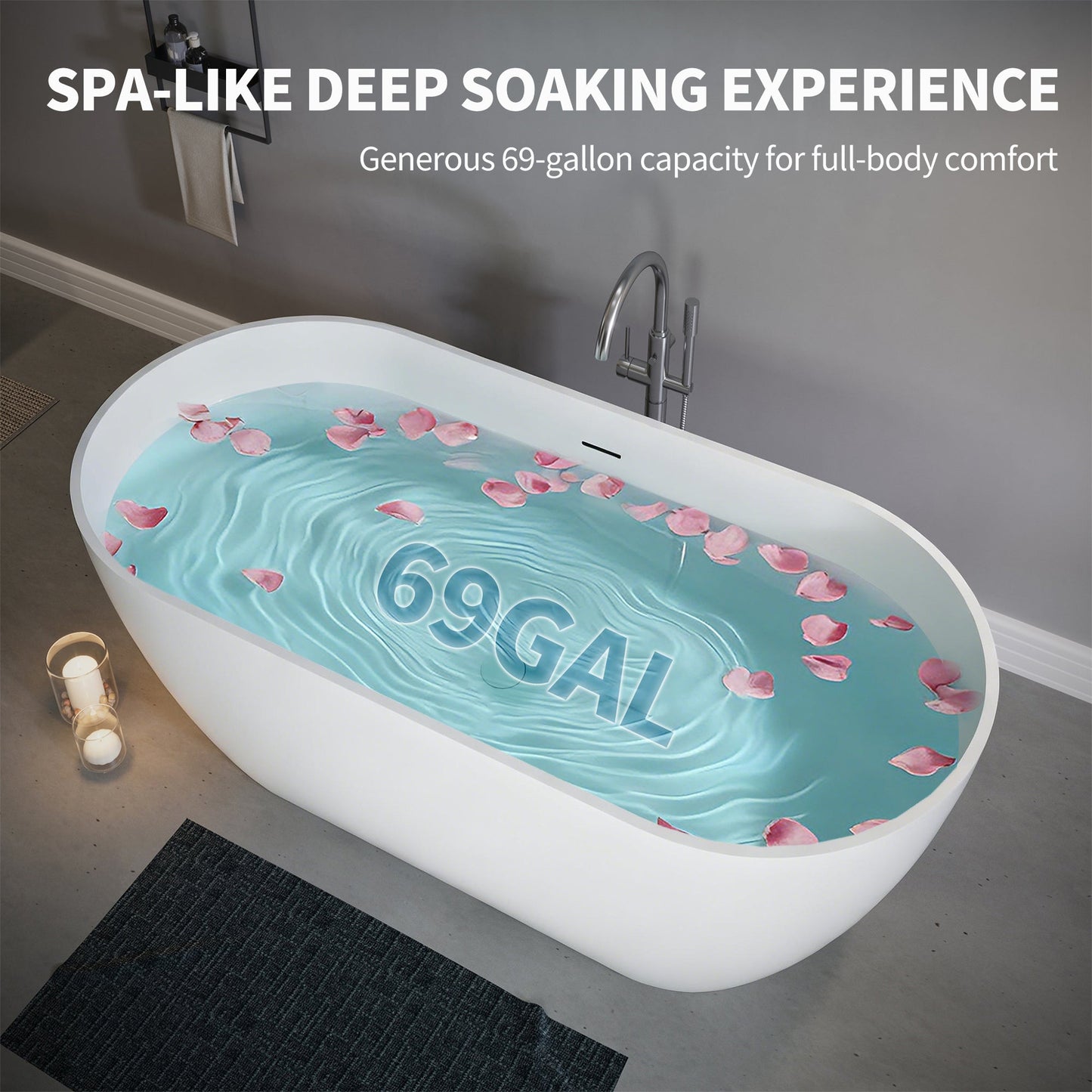 63" Freestanding Stone Resin Deep Soaking Bathtub S03-63