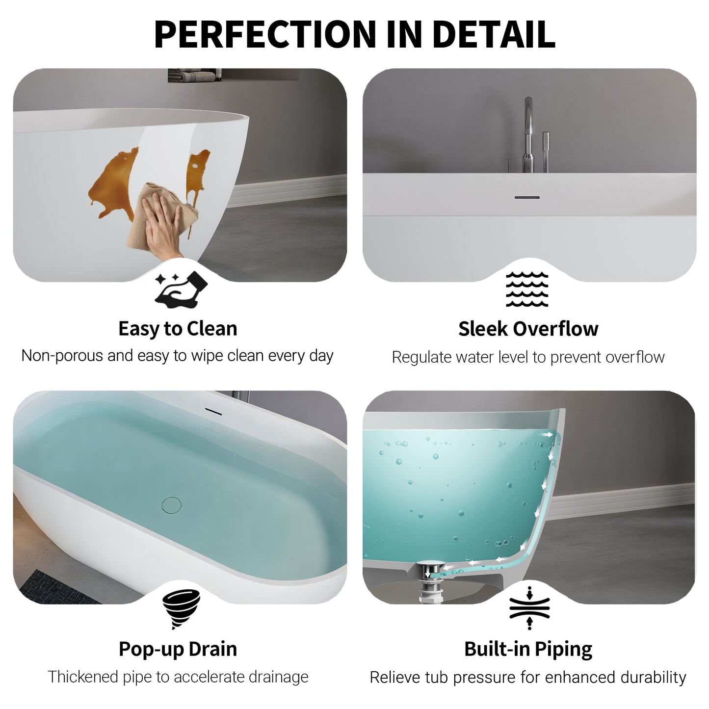 59" Freestanding Stone Resin Deep Soaking Bathtub S03-59