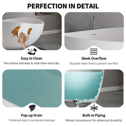 63" Freestanding Engineered Stone Resin Bathtub, Matte/Gloss White S05-63
