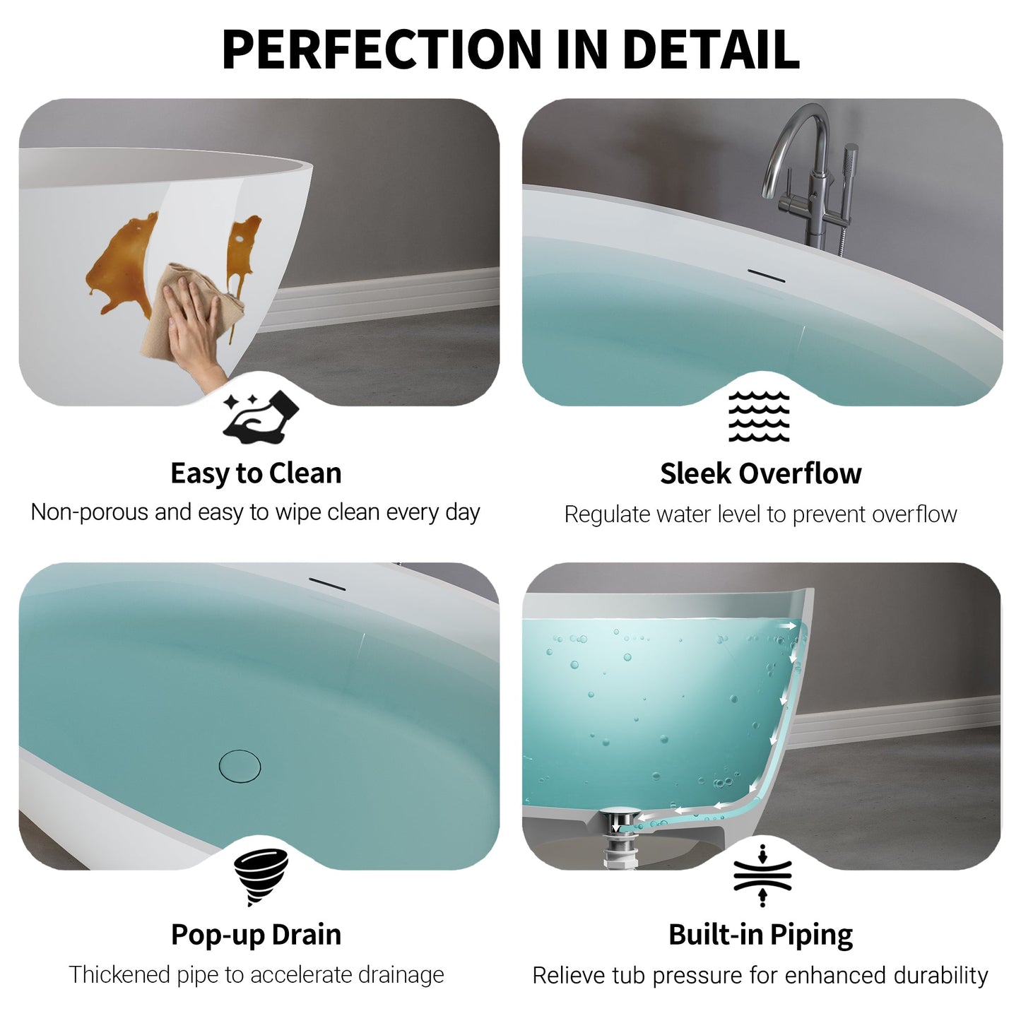 59" Freestanding Solid Surface Soaking Bathtub S02