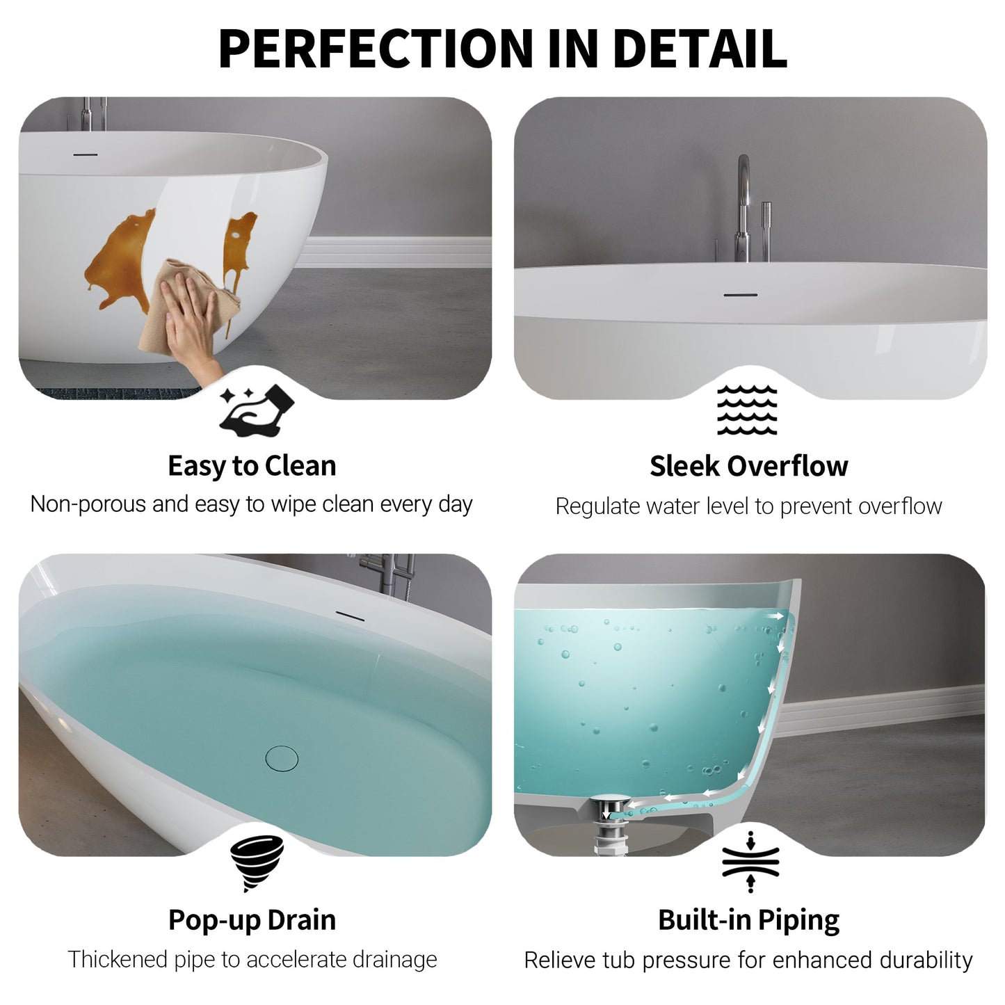 59" Freestanding Solid Surface Soaking Bathtub S02