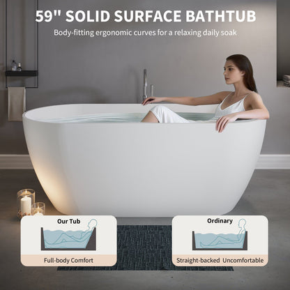 59" Freestanding Stone Resin Deep Soaking Bathtub S03-59