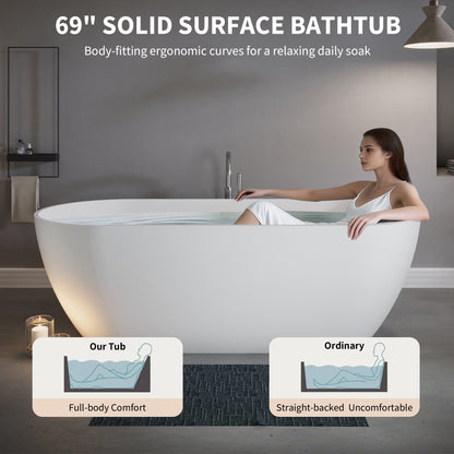 69" Freestanding Stone Resin Deep Soaking Bathtub S03-69