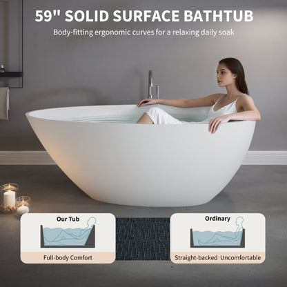 59" Freestanding Solid Surface Soaking Bathtub S02
