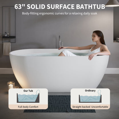 63" Freestanding Stone Resin Deep Soaking Bathtub S03-63