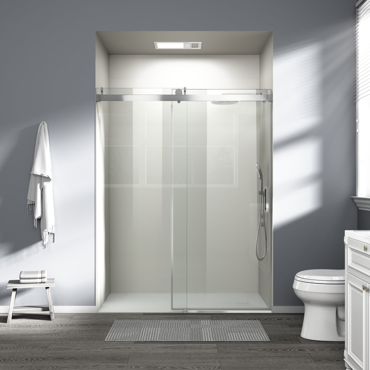 56" – 60" W x 76" H Frameless Soft-Close Single Sliding Shower Door, D01-60