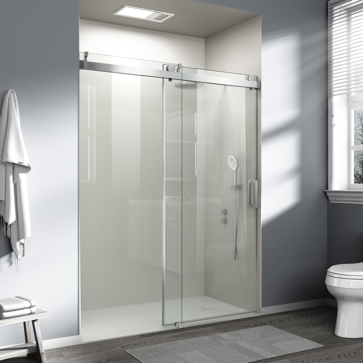 56" – 60" W x 76" H Frameless Soft-Close Single Sliding Shower Door, D01-60