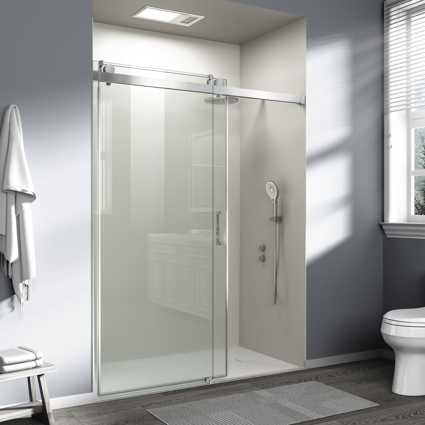 56" – 60" W x 76" H Frameless Soft-Close Single Sliding Shower Door, D01-60