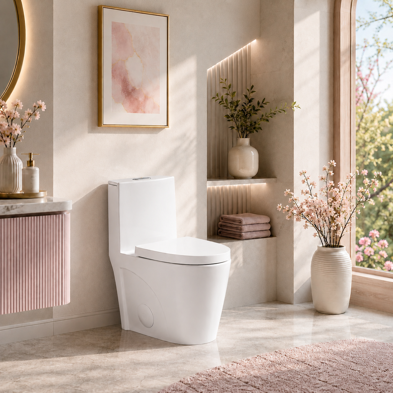 One-Piece Toilet, Dual Flush 1.1/1.6 GPF, Glossy White T01-GW