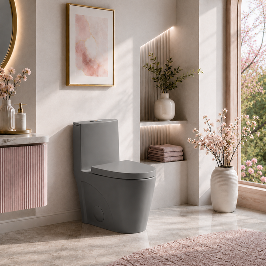 One-Piece Toilet, Dual Flush 1.1/1.6 GPF, Light  Grey T01-LG