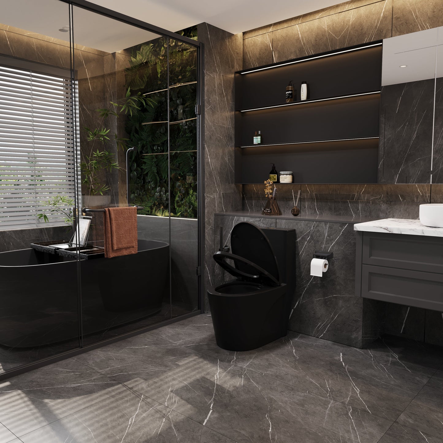 One-Piece Toilet, Dual Flush 1.1/1.6 GPF, Matte Black  T01-MB