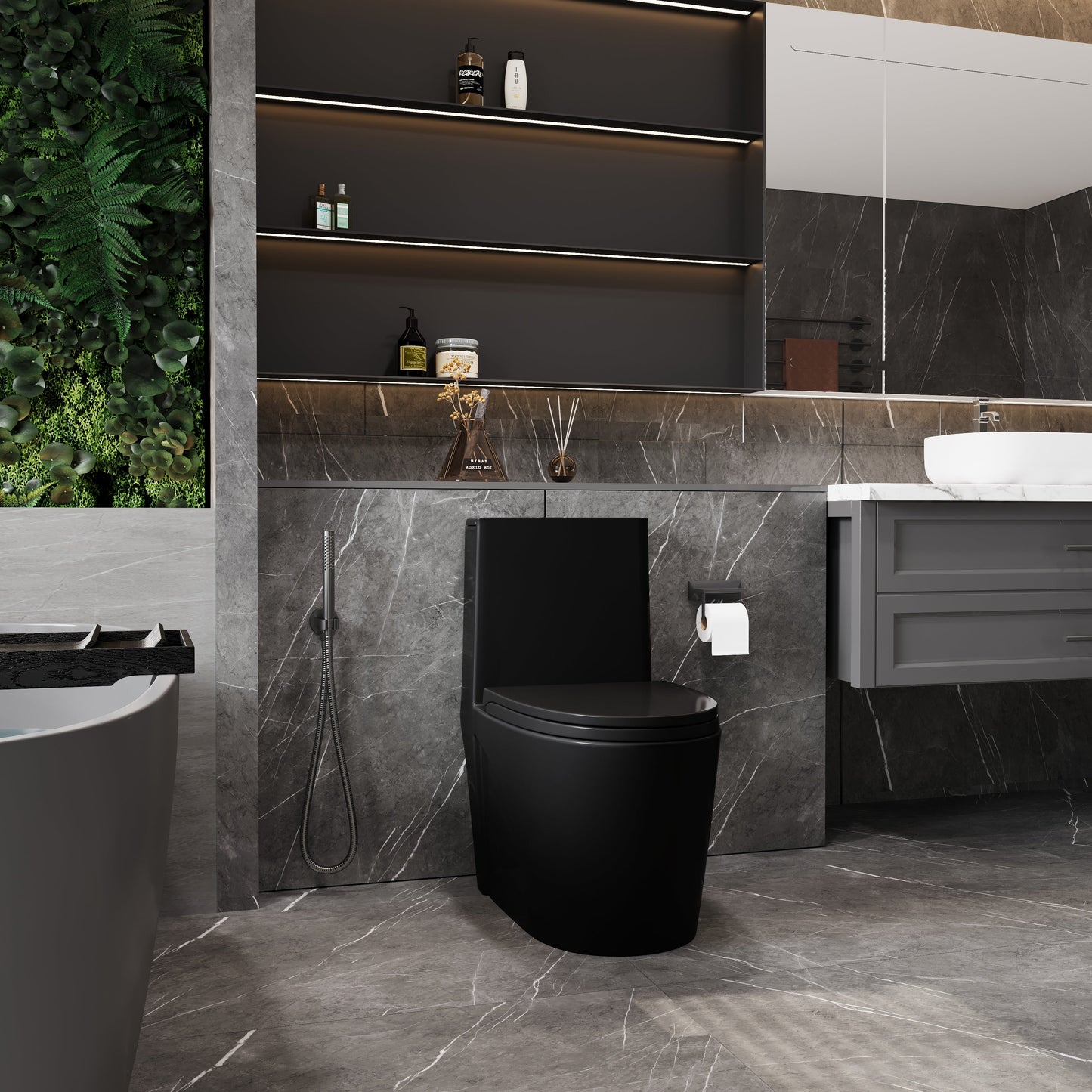 One-Piece Toilet, Dual Flush 1.1/1.6 GPF, Matte Black  T01-MB