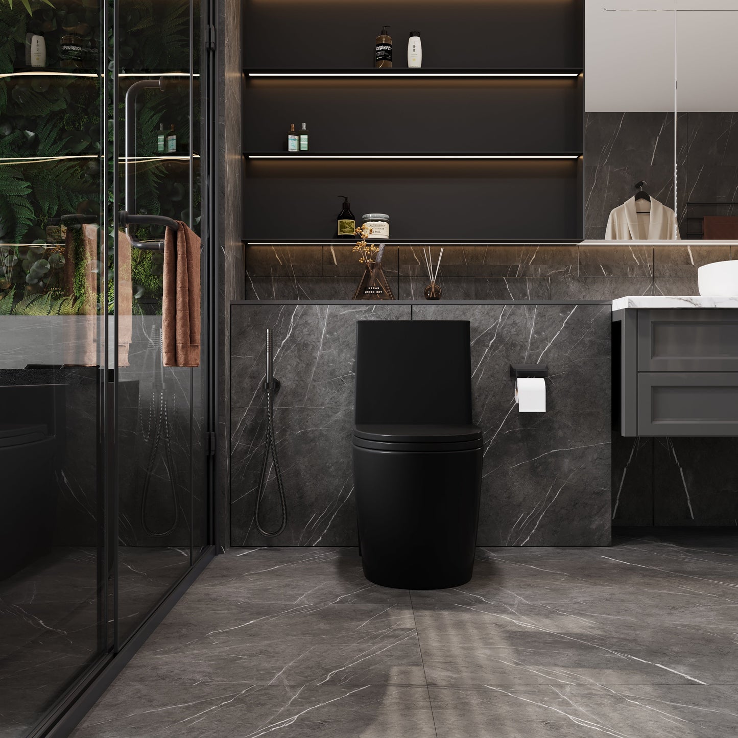 One-Piece Toilet, Dual Flush 1.1/1.6 GPF, Matte Black  T01-MB