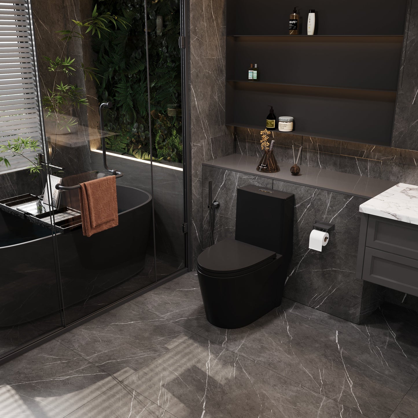 One-Piece Toilet, Dual Flush 1.1/1.6 GPF, Matte Black  T01-MB