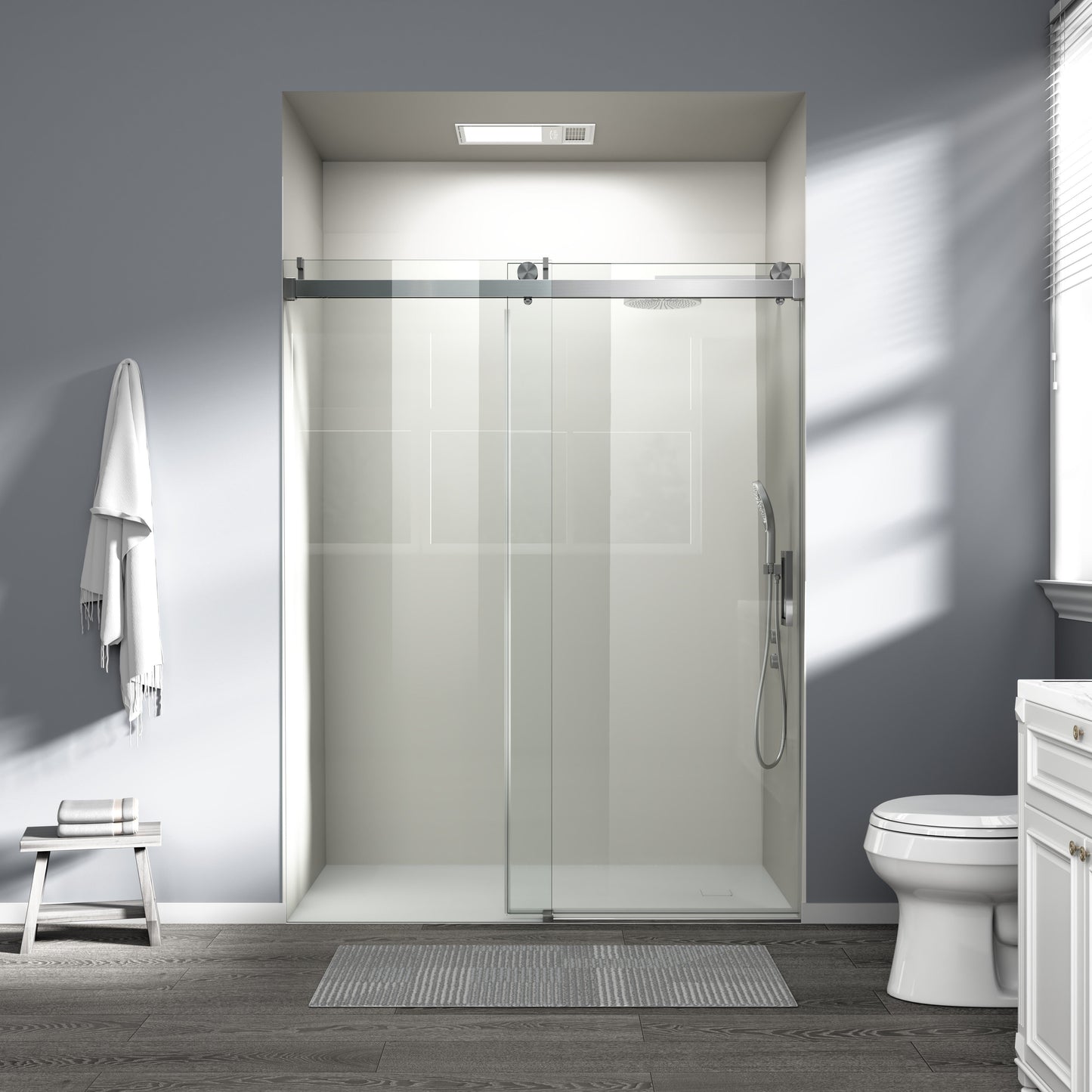 56" – 60" W x 76" H Frameless Soft-Close Single Sliding Shower Door, D01-60