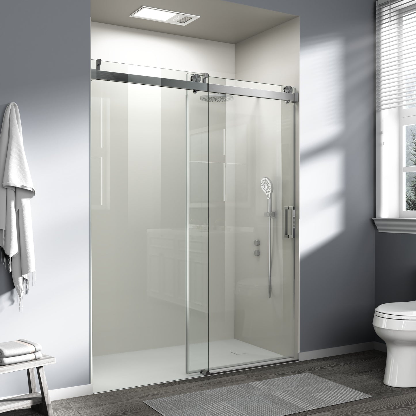 56" – 60" W x 76" H Frameless Soft-Close Single Sliding Shower Door, D01-60