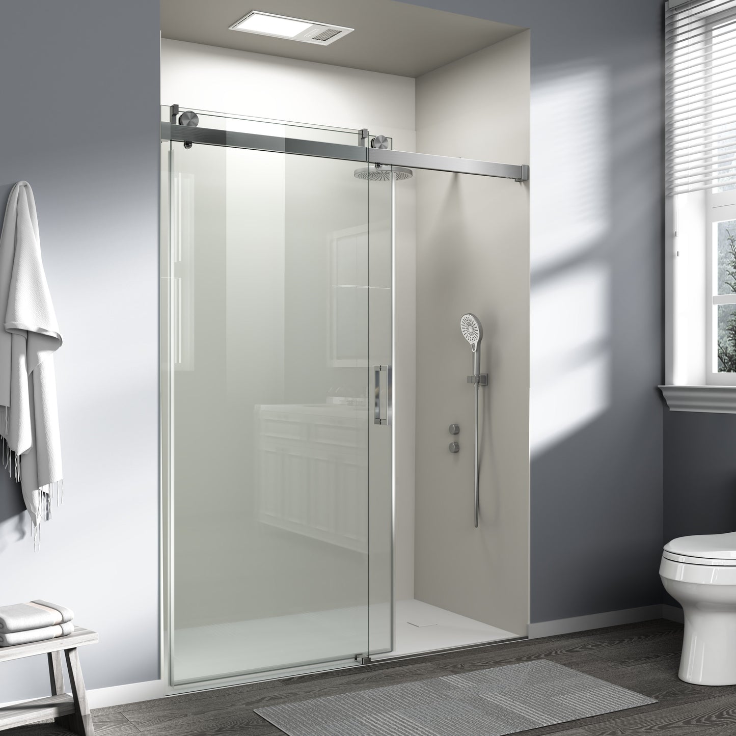 56" – 60" W x 76" H Frameless Soft-Close Single Sliding Shower Door, D01-60