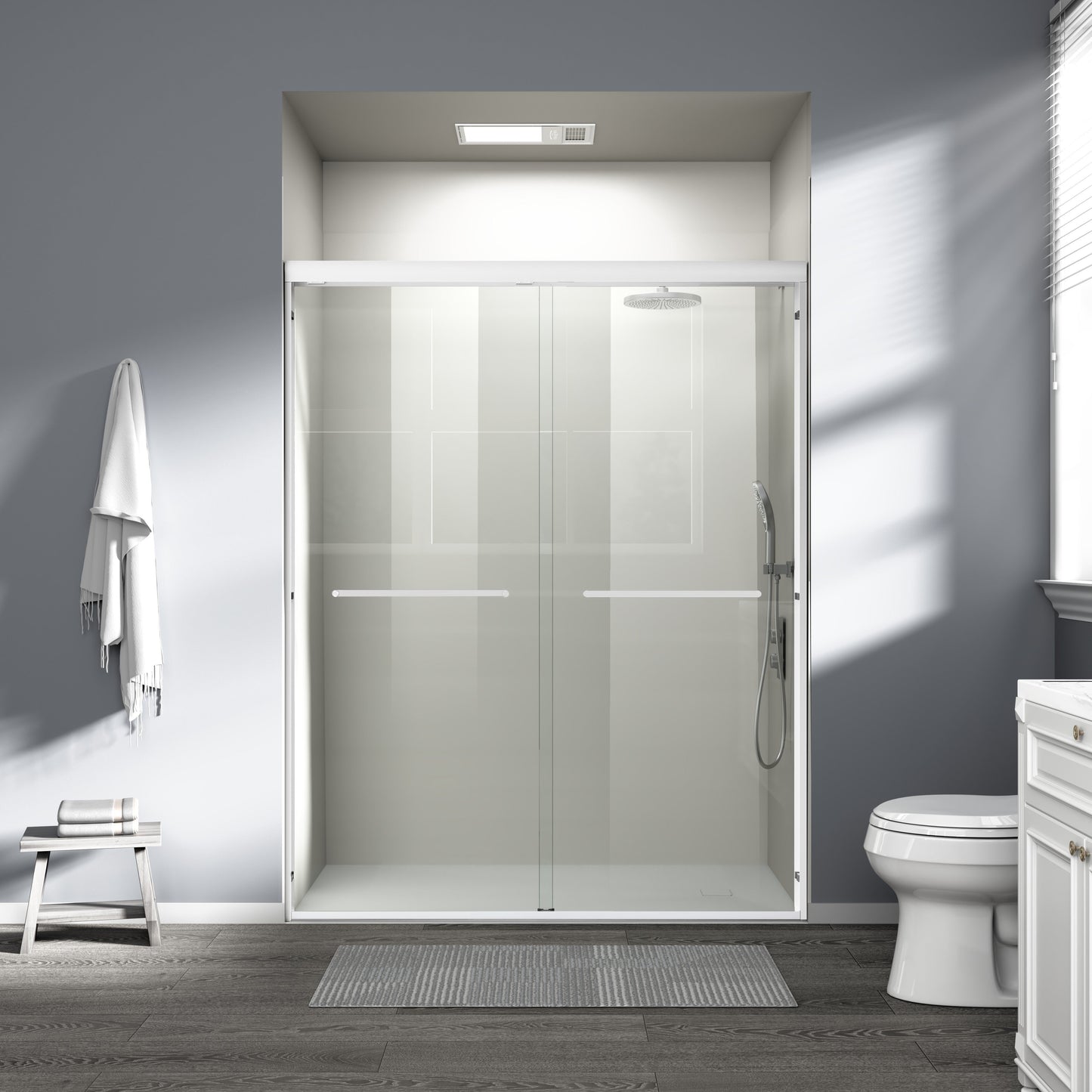 56" - 60" W x 72" H Semi-Frameless Double Sliding Shower Door, D03-60