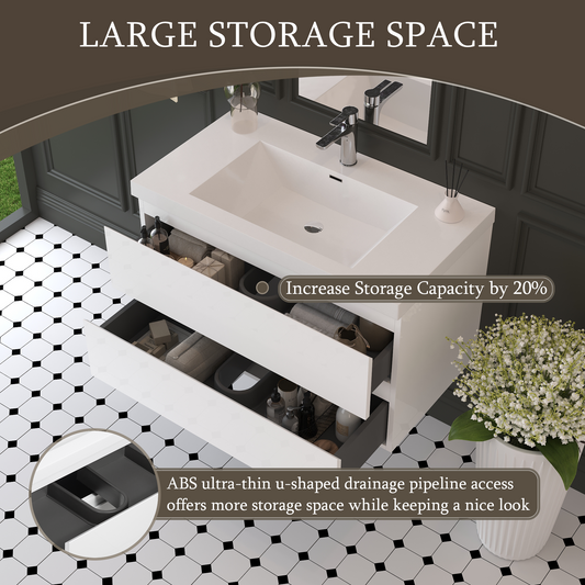 36" Angela - Floating Bathroom Vanity Glossy White V11-36GW