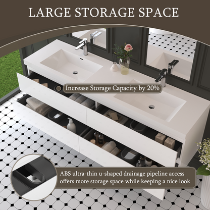 72" Angela - Floating Bathroom Vanity Double Sink Glossy White V11-72GW
