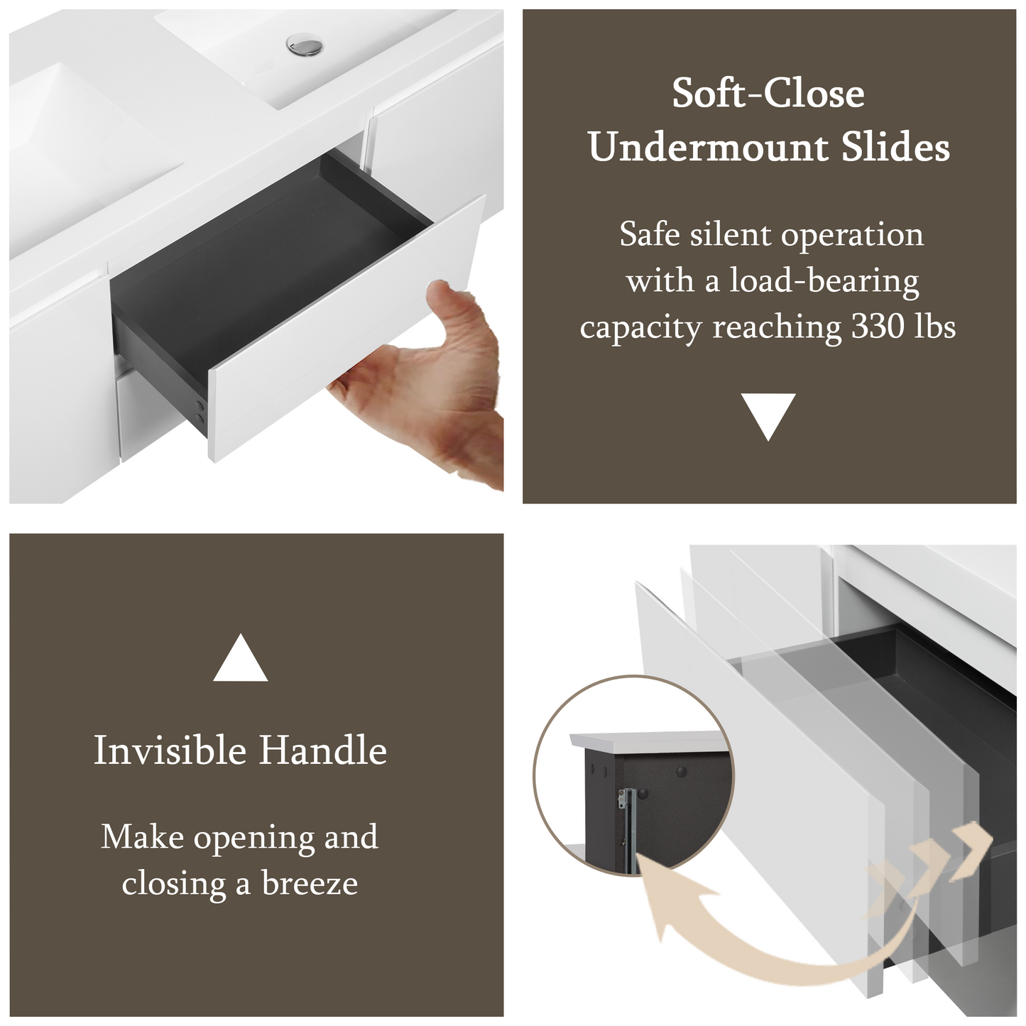 60" Angela - Floating Bathroom Vanity Double Sink Glossy White V11-60DGW