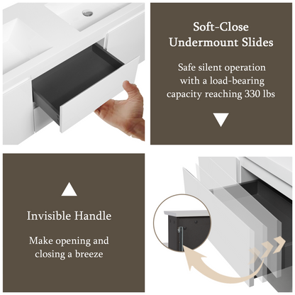 60" Angela - Floating Bathroom Vanity Double Sink Glossy White V11-60DGW