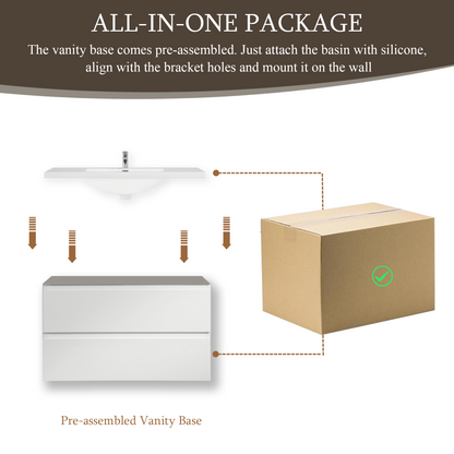 36" Angela - Floating Bathroom Vanity Glossy White V11-36GW