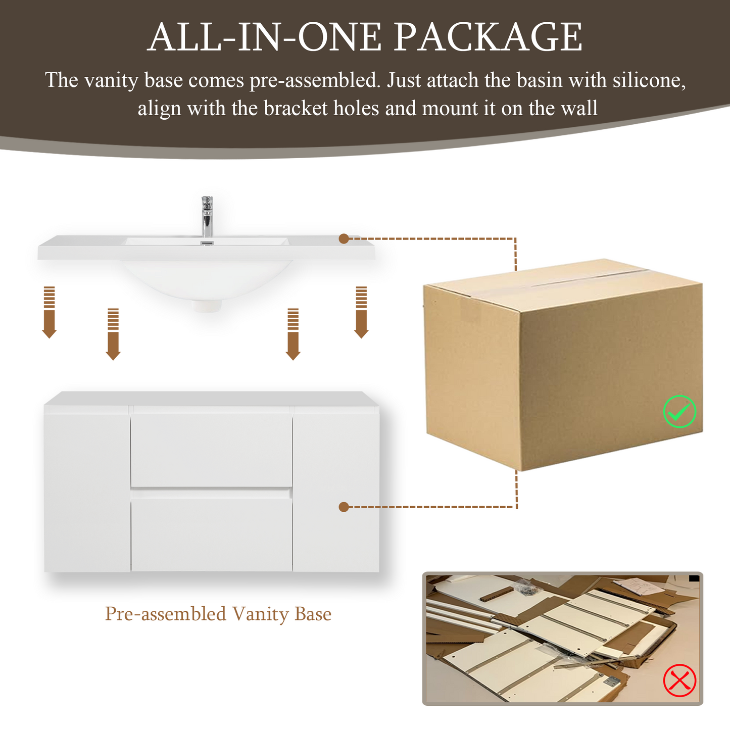 48" Angela - Floating Bathroom Vanity Glossy White V11-48GW