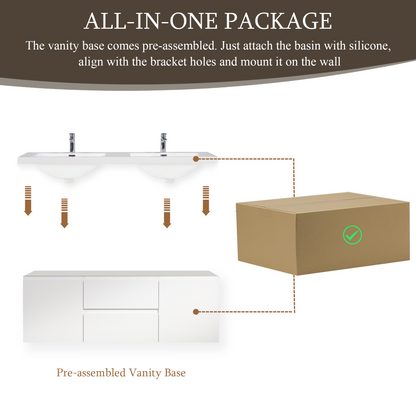 60" Angela - Floating Bathroom Vanity Double Sink Glossy White V11-60DGW