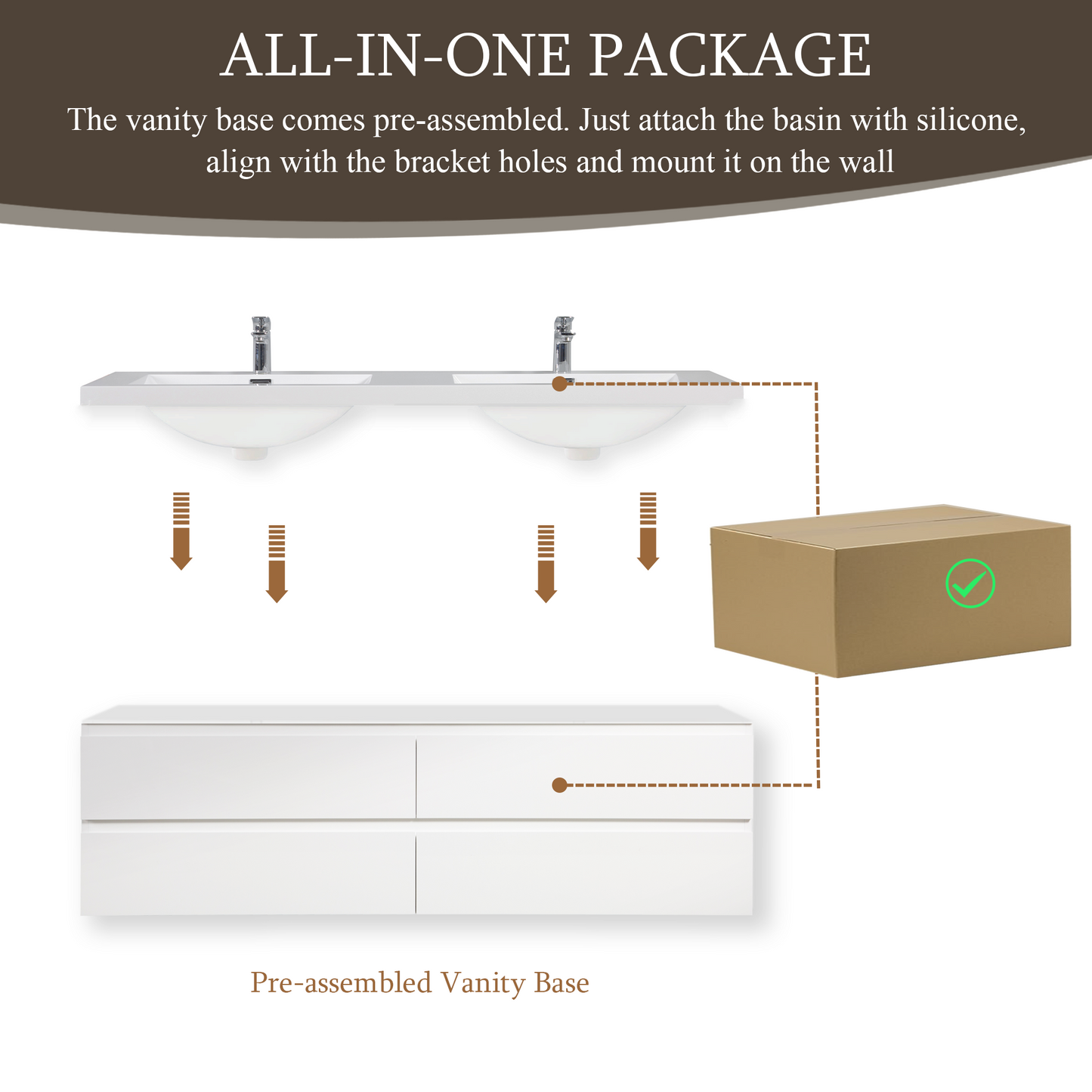 72" Angela - Floating Bathroom Vanity Double Sink Glossy White V11-72GW