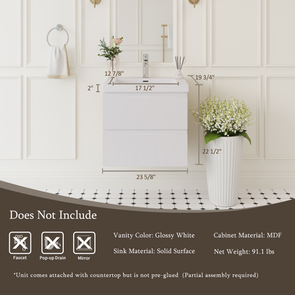 24" Angela - Floating Bathroom Vanity Glossy White
