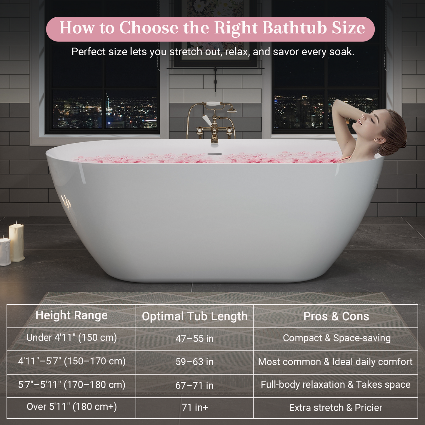 55"/60"/63" Minimalist Oval Acrylic Freestanding Soaking Bathtub, Glossy White A09