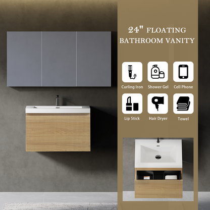24" Liner - Floating Bathroom Vanity, Natural Oak V16-24NOW