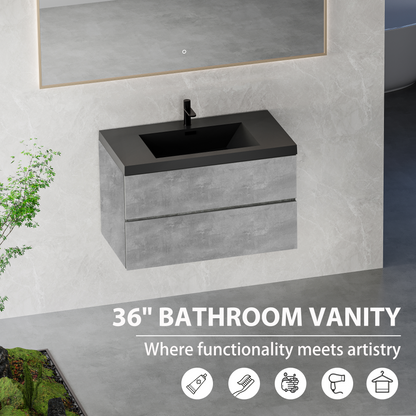 36" Edi - Modern Wall-mounted Bathroom Vanity V12-36GR