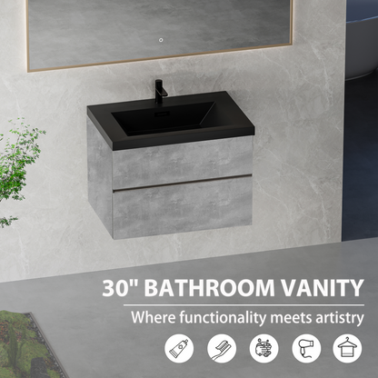 30" Edi - Modern Wall-mounted Bathroom Vanity V12-30GR