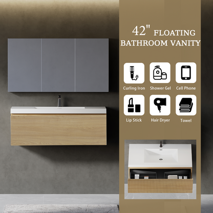42" Liner - Floating Bathroom Vanity, Natural Oak V16-42NOW