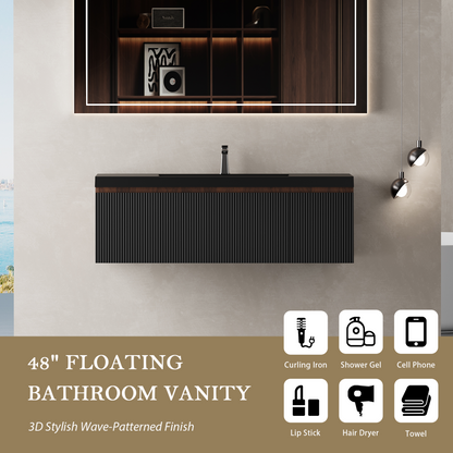 48" Liner - Floating Bathroom Vanity, Smoked Walnut & lnk Black V16-48WAB