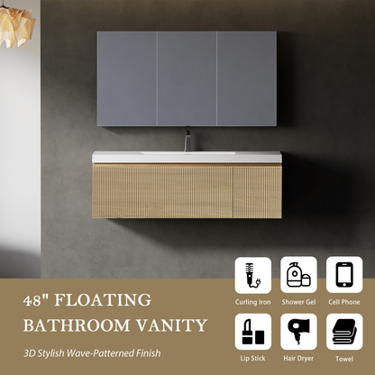 48" Liner - Floating Bathroom Vanity, Natural Oak V16-48NOW