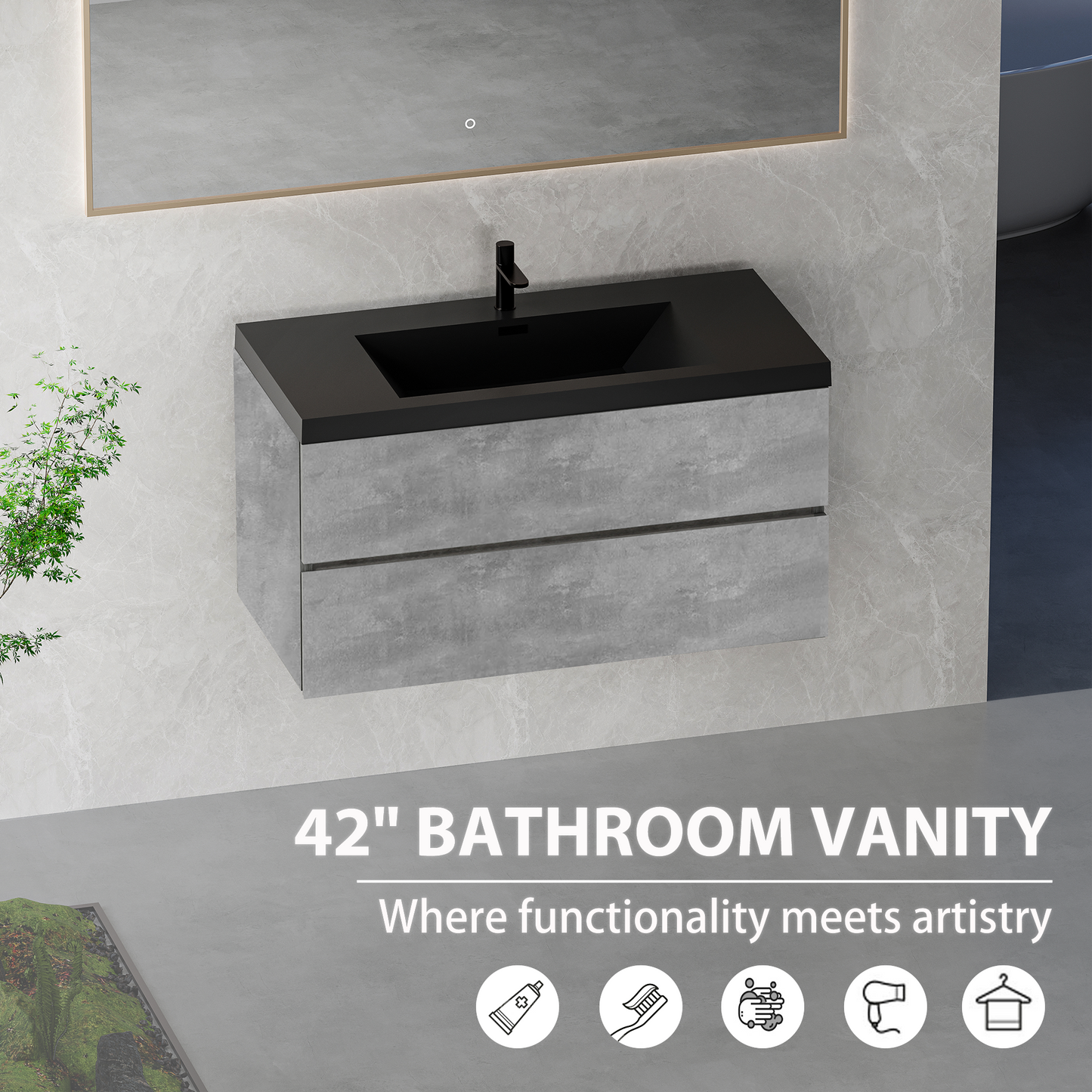 42" Edi - Modern Wall-mounted Bathroom Vanity V12-42GR