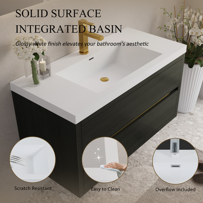 42" Aurelia - Floating Bathroom Vanity, Espresso Wood V15-42EW