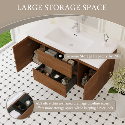 48" Angela - Floating Bathroom Vanity Honey Gold Walnut V11-48WN
