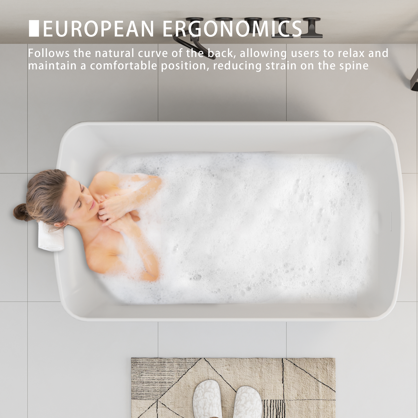 49" Acrylic Freestanding Japanese Soaking Bathtub, Glossy White/Black A01