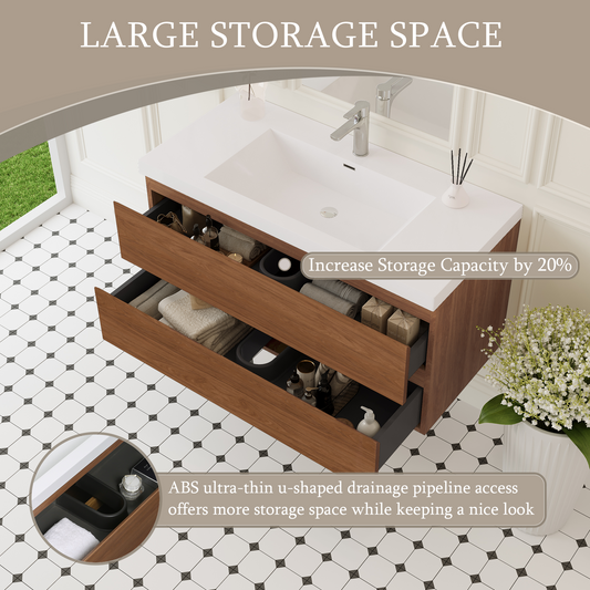 42" Angela - Floating Bathroom Vanity Honey Gold Walnut V11-42WN