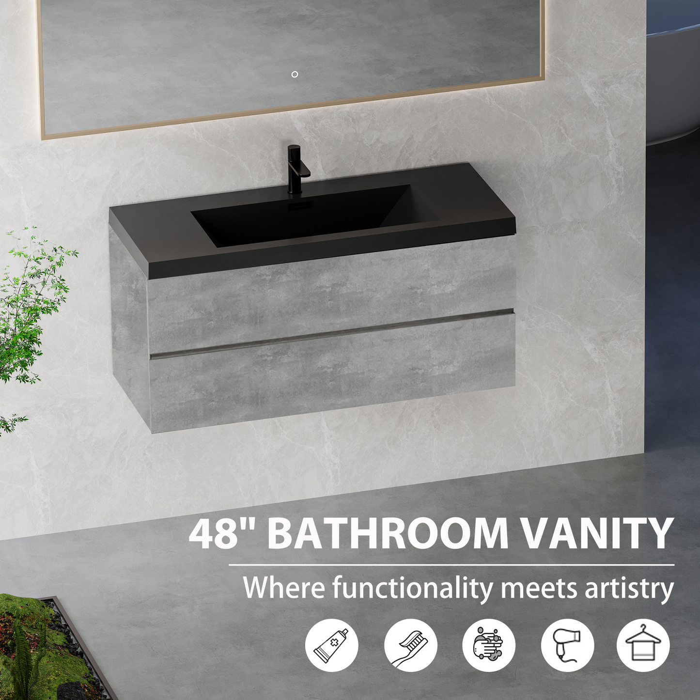 48" Edi - Modern Wall-mounted Bathroom Vanity V12-48GR