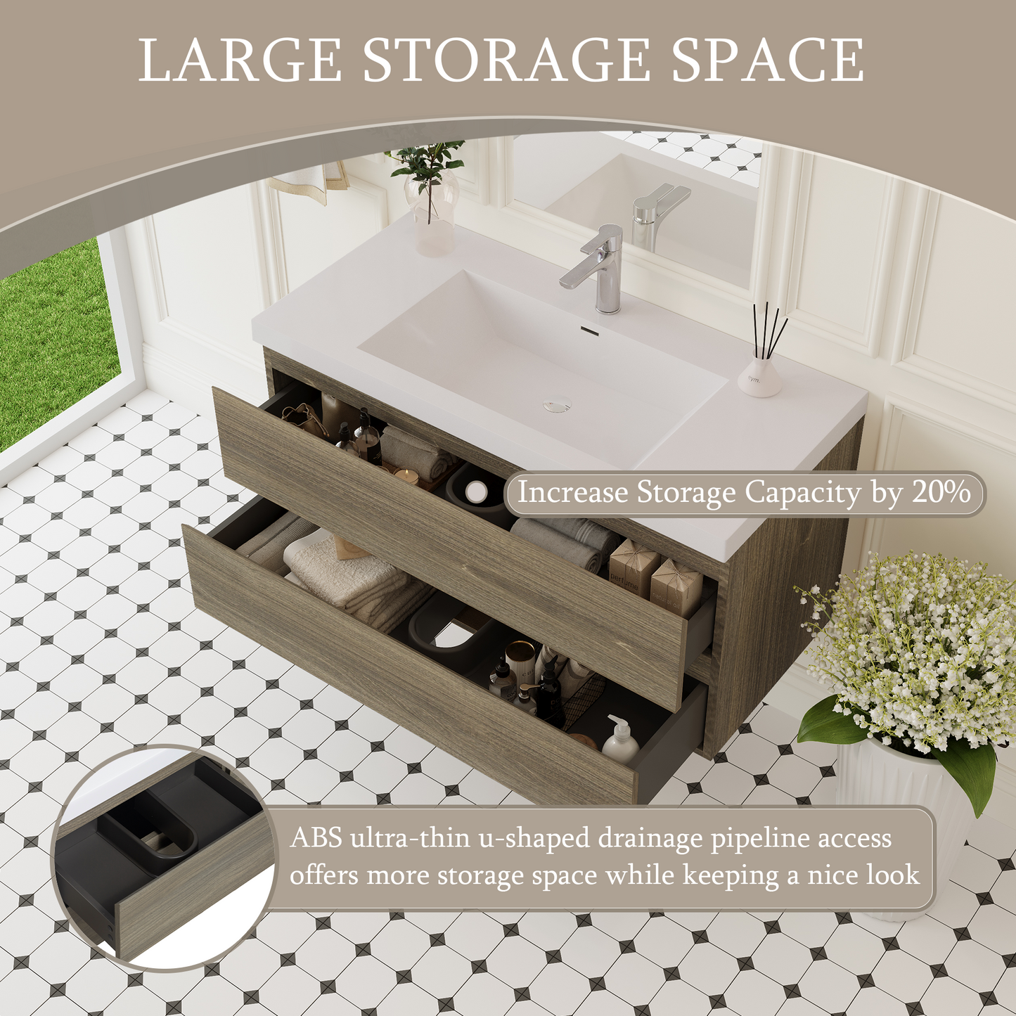 42" Angela - Floating Bathroom Vanity Ash Grey V11-42AG