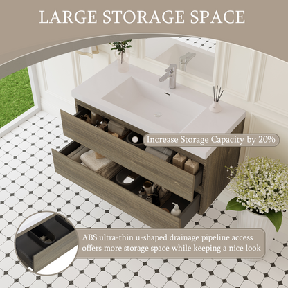 42" Angela - Floating Bathroom Vanity Ash Grey V11-42AG